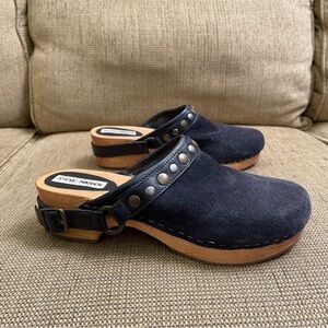 Steve Madden Dark blue almost black suede wood mule  clogs 7